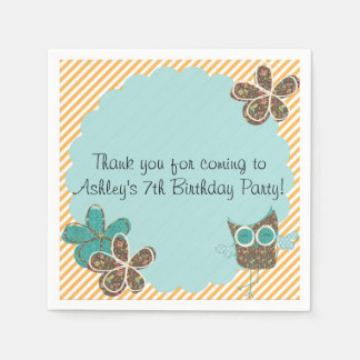 Custom Owl Birthday Party Paper Napkins