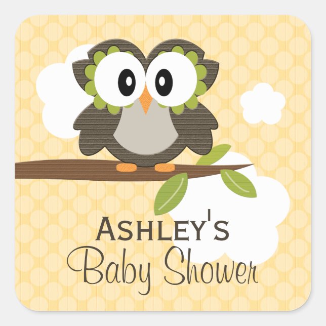 Custom Owl Party Favor Labels Yellow (Front)