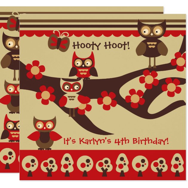 Custom Owls On A Branch Birthday Invitations