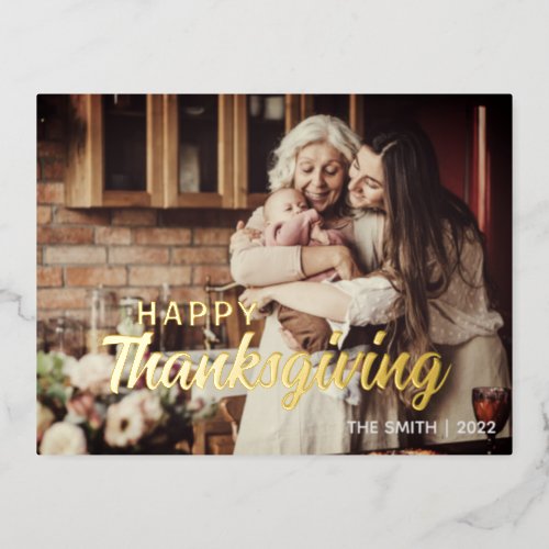 CUSTOM OWN Photo and Message Thanksgiving Foil Holiday Postcard