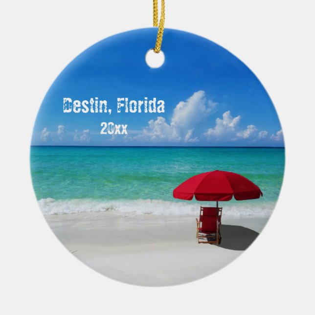 Custom Own Photo Destin Beach Umbrellas Ceramic Ornament (Front)
