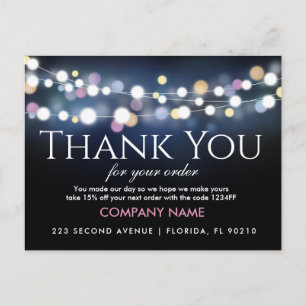 Custom Packaging Insert Card – Navy Bokeh Design