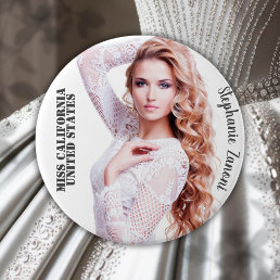 Custom Pageant Button Pin - Choose Your Size