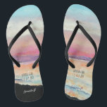 Custom Painted Pastel Beach Sunset | Flip Flops<br><div class="desc">Custom Painted Pastel Beach Sunset Wedding | Flip Flops. Want a unique guest gift for your beach destination wedding? Wear the beach on your feet with these unique flip flops with a painted beach sunset on them. Easy to customize with your personal information. You can change your names, date, location,...</div>