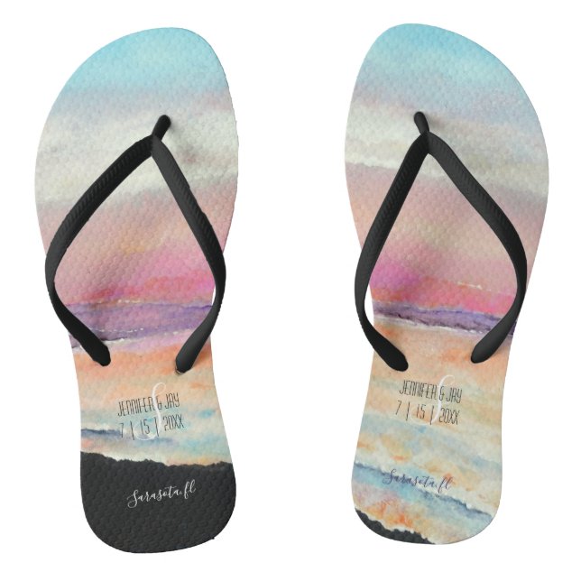 Custom Painted Pastel Beach Sunset | Flip Flops (Footbed)