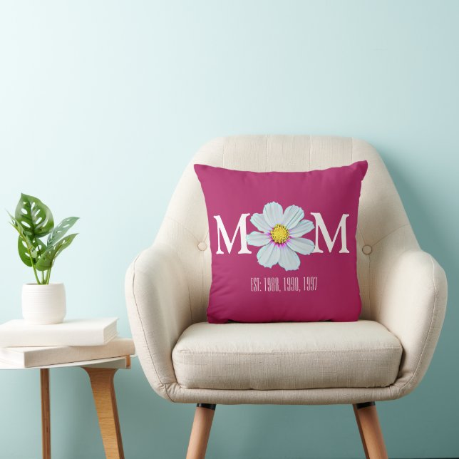 Custom Painted Pink & White Floral Mom Est Throw Pillow (Chair)