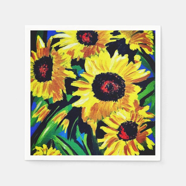 Custom Painted Sunflowers Paper Napkin (Front)