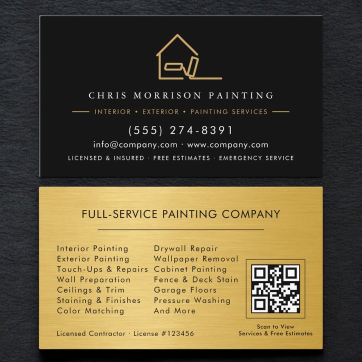 Custom Painter Painting Service Black Gold QR Code Business Card