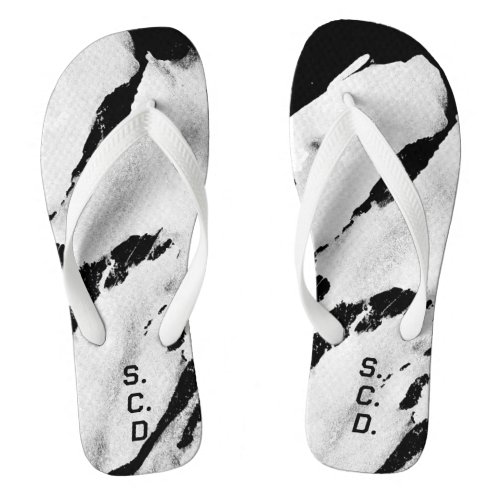 Custom Pair of Flip Flops Brushed Black White 