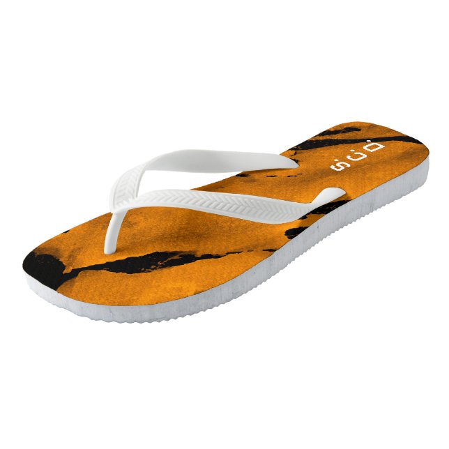 Custom Pair of Flip Flops Brushed Orange Black  (Angled)