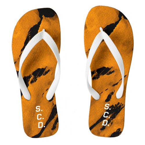 Custom Pair of Flip Flops Brushed Orange Black 