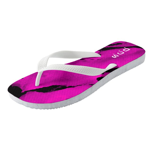 Custom Pair of Flip Flops Brushed Pink Black  (Angled)