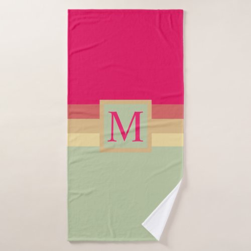 Custom Pale Green Dark Pink Yellow Color Block Bath Towel