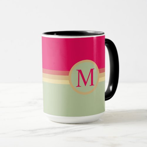 Custom Pale Green Dark Pink Yellow Color Block Mug