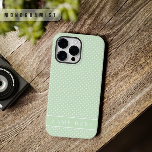 Custom Pale Pastel Green White Polka Dot Design  Case_Mate iPhone 14 Pro Max Case