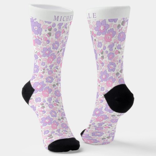 Custom Pale Pastel Purple White Floral Pink Flower Socks