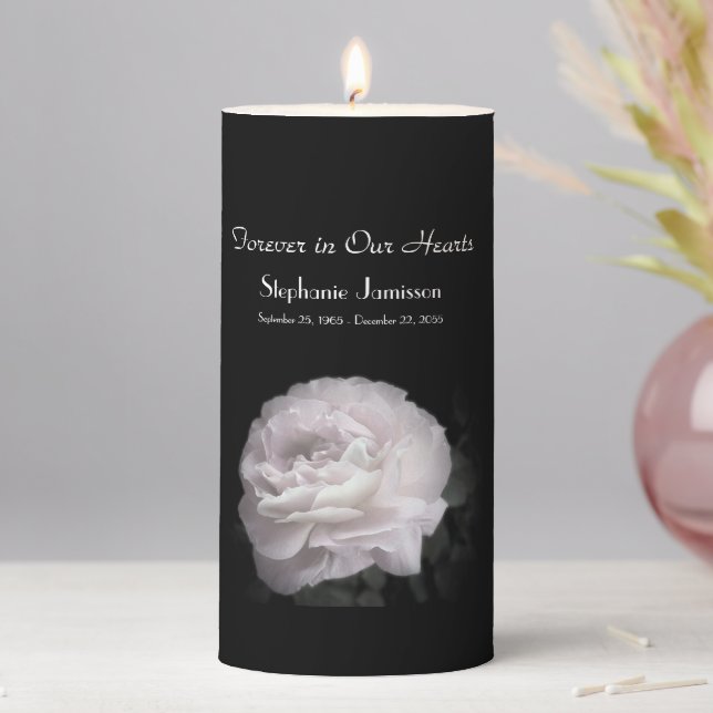 Custom Pale Pink Rose Floral Memorial Pillar Candle (In Situ)