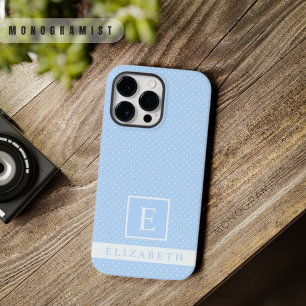 Custom Pale Sky Blue White Polka Dot Design Case-Mate iPhone 14 Pro Max Case