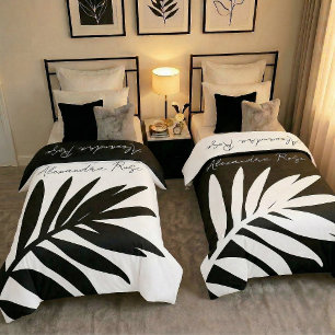 Custom Palm Leaf Black White Negative Inversion Duvet Cover