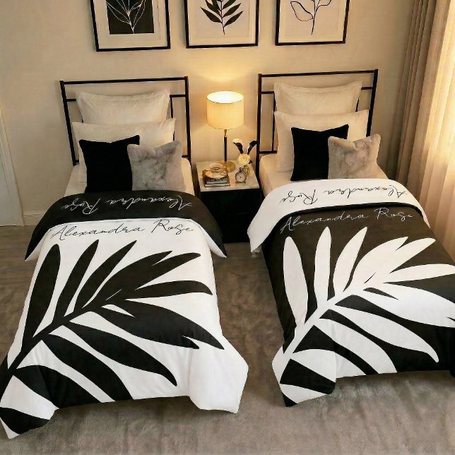 Custom Palm Leaf Black White Negative Inversion Duvet Cover (Creator Uploaded)