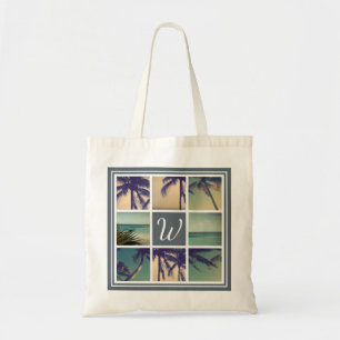 Custom palm photo collage beach wedding tote bags