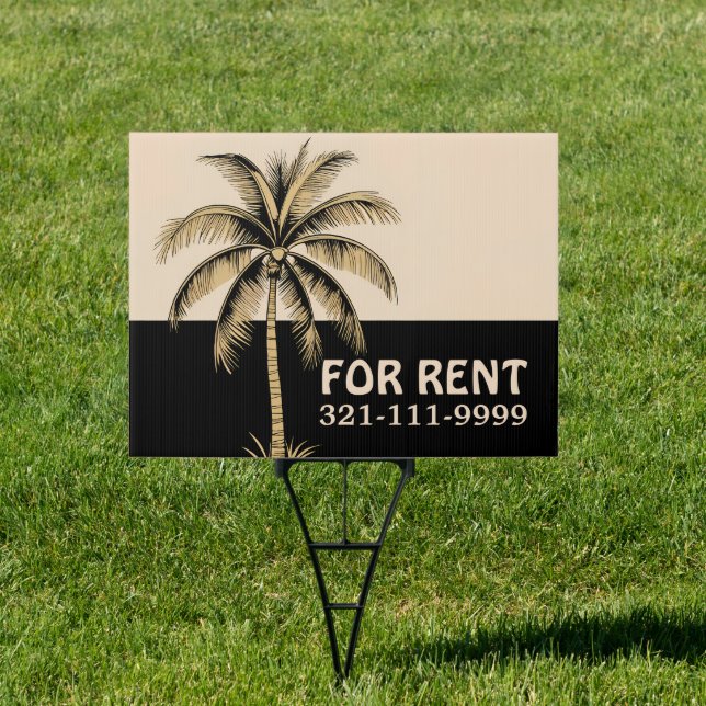 Custom Palm Tree Beach House Rental Sign (Insitu)