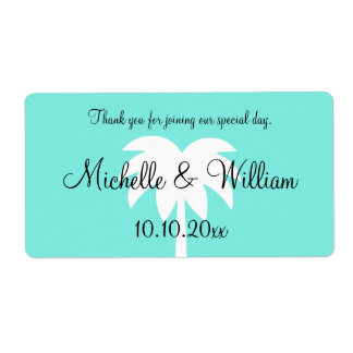 Custom palm tree beach wedding water bottle labels