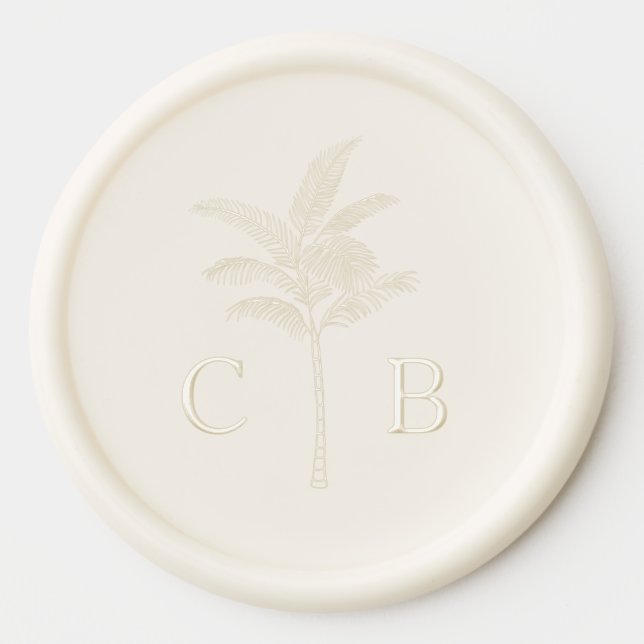 Custom Palm Tree Coastal Wedding Monogram Wax Seal Sticker (Front)