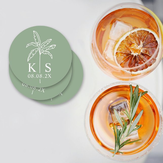 Custom Palm Tree Monogram Save the Date Logo Round Paper Coaster (Creator Uploaded)