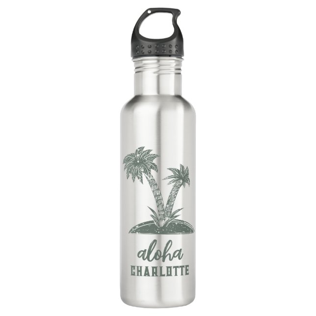 Custom Palm Tree Tropical Hawaiian  Stainless Steel Water Bottle (Front)