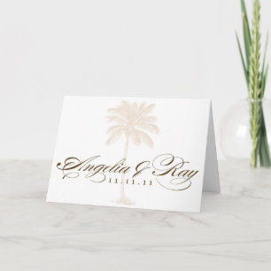 Custom Palm Tree Wedding Logo Letterpress Thank You Card