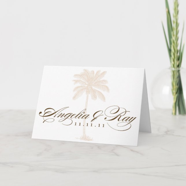 Custom Palm Tree Wedding Logo Letterpress Thank You Card (Front)