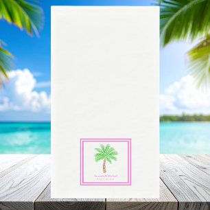 Custom Palm Tree Wedding / Names Date Pink Border Paper Guest Towels