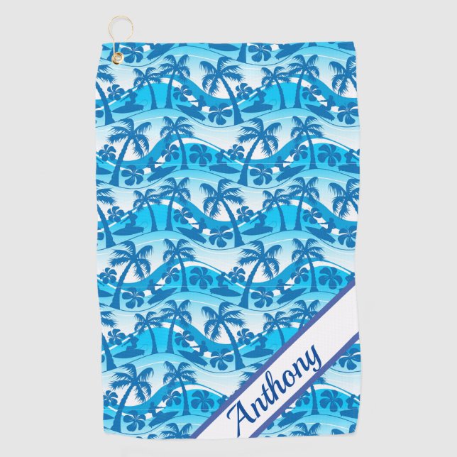 Custom Palm Trees and Surfers  Golf Towel (Front)
