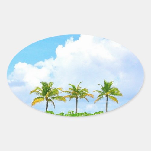 Custom Palms Blue Sky Clouds Blank Template Oval Sticker