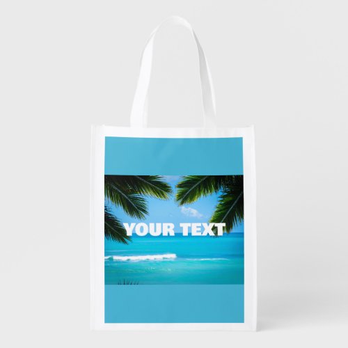Custom palms on a beach grocery bag