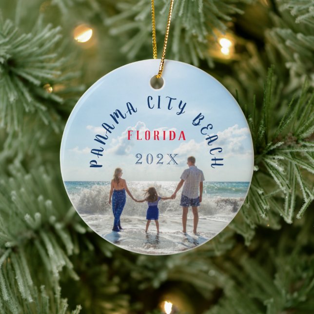 Custom Panama City Beach Florida Travel Souvenir  Ceramic Ornament (Tree)