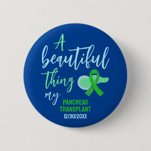 Custom Pancreas Transplant Green Ribbon  Button