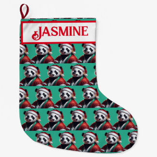 Custom Panda-Santa Large Christmas Stocking