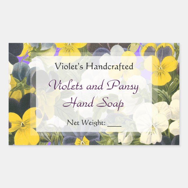 Custom Pansy and Violets Soap or Craft Stickers (Front)