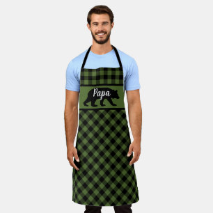 Custom Papa Mama Bear Green Black Buffalo Checks Apron