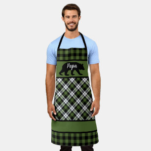 Custom Papa Mama Bear Green Black Buffalo Checks Apron