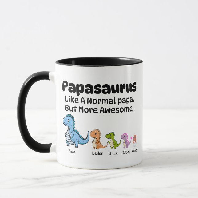 Custom Papa Mug,Papasaurus Dinosaur 4 Kids Mug (Left)