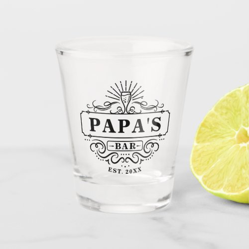Custom Papas Bar Year Established Shot Glass