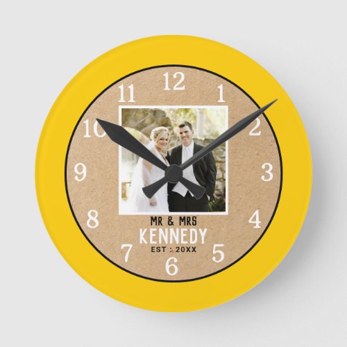 Custom Paper 1st Wedding Anniversary Yellow Frame Round Clock