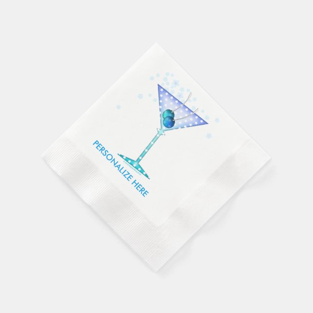 CUSTOM PAPER COCKTAIL NAPKINS, BLUE MARTINI DESIGN NAPKINS (Corner)