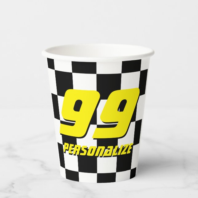 Custom paper cups with checkered auto racing flag (Front)