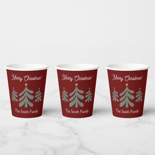 Custom paper cups with Christmas tree design (Multi)