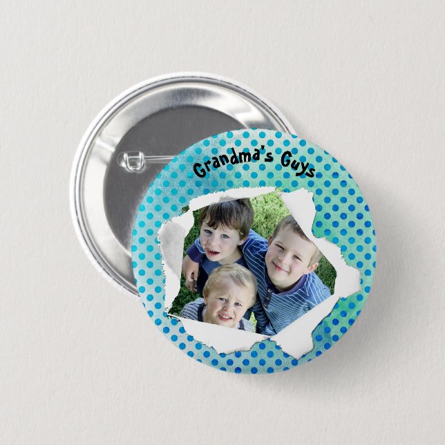 Custom Paper Hole Photo Blue Dots Template Button (Front & Back)