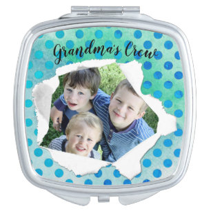Custom Paper Hole Photo Blue Dots Template Compact Mirror